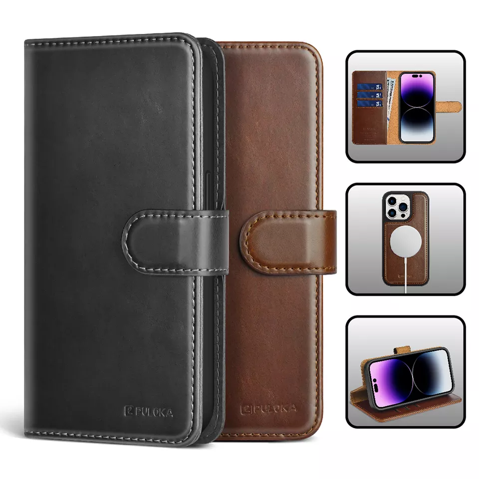 Coque Hybride Cuir + PC Pour IPhone 11 à 15 Pro Max - Neuf, Protection Complète, Design Luxe